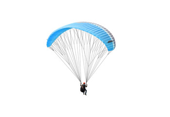Bright colorful parachute on white background, isolated. Concept of extreme sport, taking adventure challenge.