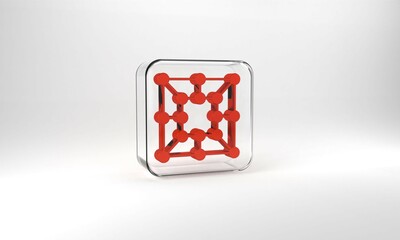 Red Board game icon isolated on grey background. Glass square button. 3d illustration 3D render