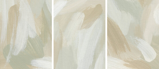 Abstract earthy background set in neutral colors. Hand painted acrylic template. Art texture with paint brush strokes