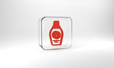 Red Bottle of shampoo icon isolated on grey background. Glass square button. 3d illustration 3D render