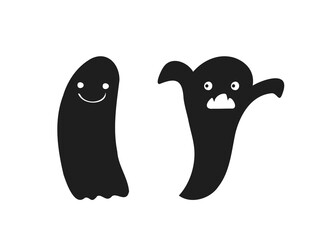 Halloween 2022 - October 31. A traditional holiday. Trick or treat. Vector illustration in hand-drawn doodle style. Set of silhouettes of cute ghosts.