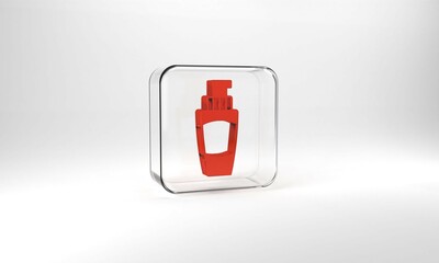 Red Tube of hand cream icon isolated on grey background. Glass square button. 3d illustration 3D render