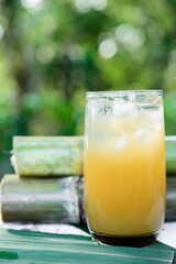 Sugar cane juice, Sugar cane drink with ice.