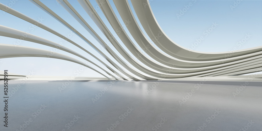 Aufkleber 3d render of abstract futuristic architecture with empty concrete floor.