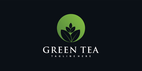 Green herbal tea logo design Premium Vector - obrazy, fototapety, plakaty