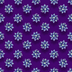 Seamless pattern of fluffy purple bows for gift wrapping, top view. Decor for holiday gifts, congratulatory items. Decorative decoration element for birthday, christmas, new year