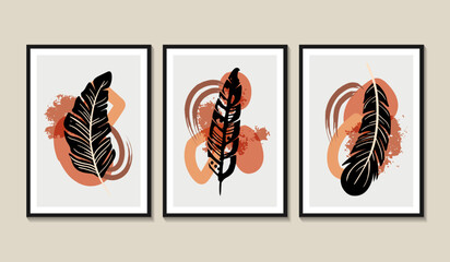 Hand drawn flat design boho wall art feather