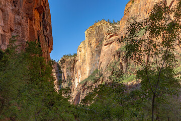 scenic mountains at Zion national Park seen from valley temple of Sinawaya, Utah,