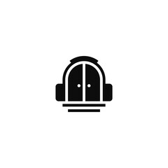 Headphones combination with a door. Logo design.