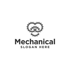 Silhouette mechanical logo design template. simple gear machine icon logo business design vector illustration. flat triple engine icon logo design vector ideas isolated on white background
