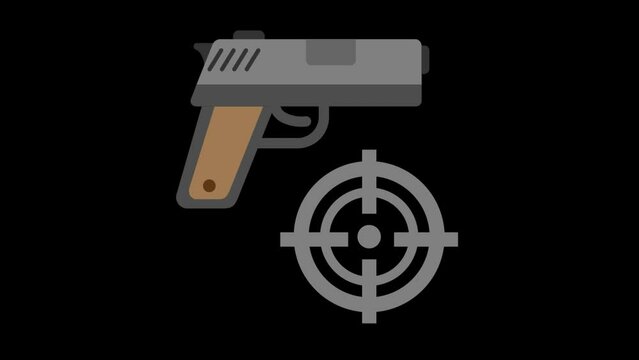 Icon animation of a gray pistol and a bullseye.