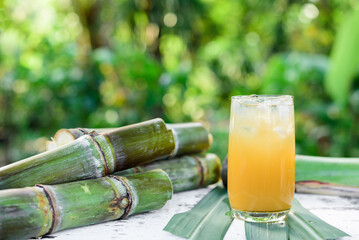 Sugar cane juice, Sugar cane drink with ice.