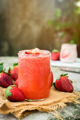 strawberry smoothie, strawberry juice, Glass of fresh strawberry cocktail