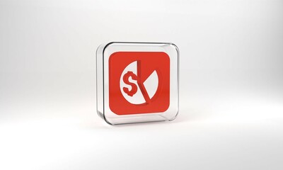 Red Market analysis icon isolated on grey background. Report text file icon. Accounting sign. Audit, analysis, planning. Glass square button. 3d illustration 3D render