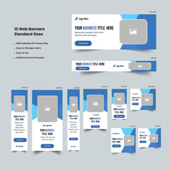 Abstract banner design web template Set, Horizontal header web banner. Modern Gradient Blue cover footer background for website design,  Social Media Cover ads banner, certificate banner, advertising,