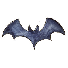 Black bat watercolor illustration. Hand draw halloween art with whitw isolated background for your design, print, postcard, poster, book decoration. Bouquet hand painted illustration