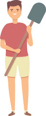Boy take shovel icon cartoon vector. Garden kid. Park nature
