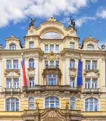 Fototapeta na wymiar Beautiful building on Staromestska Square. Prague, Czech Republic.