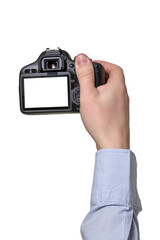Hand with black digital photo camera