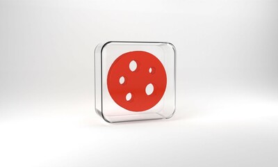 Red Moon icon isolated on grey background. Glass square button. 3d illustration 3D render