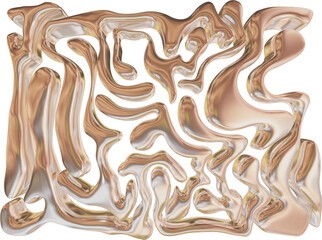 abstract golden 3D wabbly curly y2k shapes worms metallic pattern 