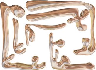 abstract golden 3D wabbly curly y2k shapes worms metallic pattern 