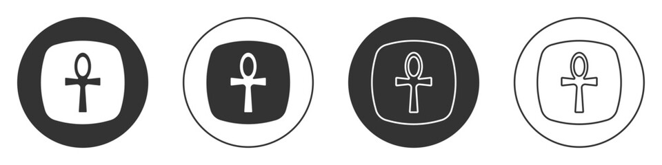 Black Cross ankh icon isolated on white background. Egyptian word for life or symbol of immortality. Circle button. Vector