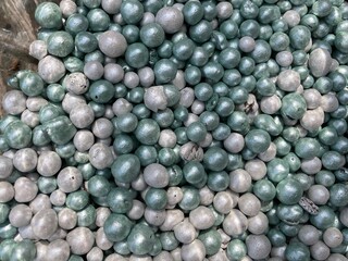 White and blue beads on a heap