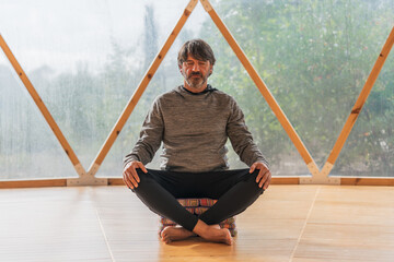 Middle aged bearded man relaxing at spa resort