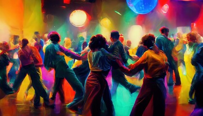 illustrative representation of a disco with dancing people