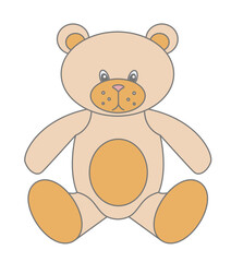 Teddy Bear baby Toy stuffed by plush in flat style. Vector kid illustration for icon. Cartoon character. Pastel brown color