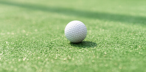 Mini-golf ball on artificial grass. Summer season game