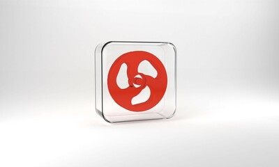 Red Outboard boat motor icon isolated on grey background. Boat engine. Glass square button. 3d illustration 3D render