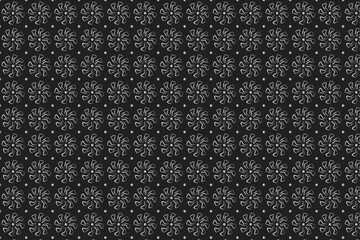 seamless pattern with white flowers black background