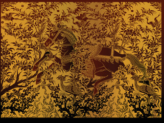 horse in Thai traditional painting vector