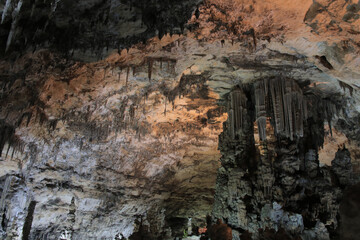 Fototapeta na wymiar stalagmite Inside the Beni Add Caves (Les Grottes de Beni Add) in Tlemcen, Algeria