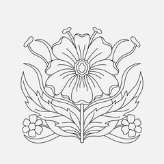 Art nouveau style flower plant stencil basic element. 1920-1930 years vintage design. Symbol motif design.