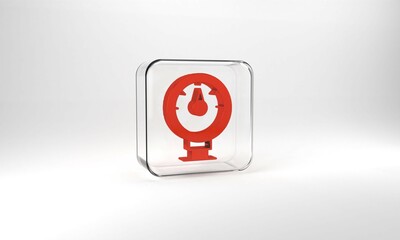 Red Motor gas gauge icon isolated on grey background. Empty fuel meter. Full tank indication. Glass square button. 3d illustration 3D render