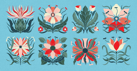 Art nouveau style flower plant basic element. 1920-1930 years vintage design. Symbol motif design.