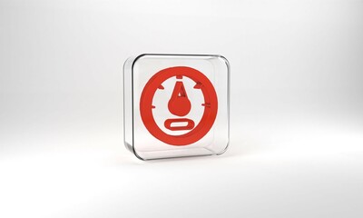 Red Motor gas gauge icon isolated on grey background. Empty fuel meter. Full tank indication. Glass square button. 3d illustration 3D render