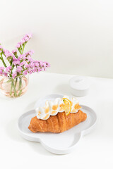 Lemon croissant bakery menu. Cafe. Isolated on white background. Fresh bakery. Homemade croissant. dessert. Delicious food. 