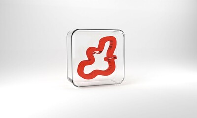 Red Racing track icon isolated on grey background. Glass square button. 3d illustration 3D render
