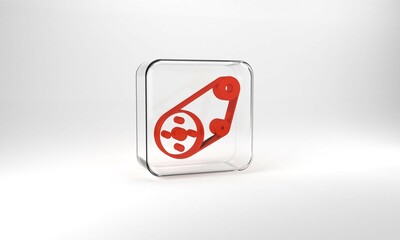 Red Timing belt kit icon isolated on grey background. Glass square button. 3d illustration 3D render