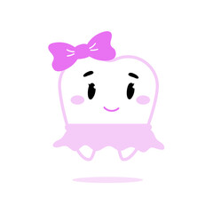 Tooth Fairy with bow. Cute tooth with ribbon and ballerina skirt for dental banner.