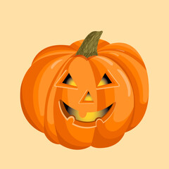 Vector illustration of an orange autumn pumpkin. Pumpkin with a face for halloween.