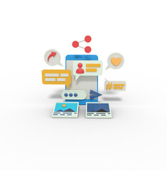 3d illustration of social media chatting and share on phone