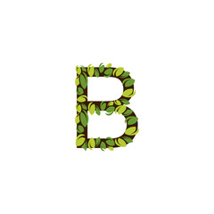 Letter B made from green leaves on a white background. Isolated tree in the shape of the letter B with green leaves vector illustration