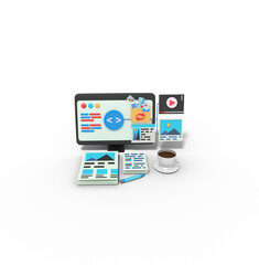 3d Illustration of programmer map website on computer