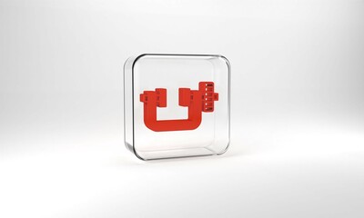 Obraz premium Red Clamp and screw tool icon isolated on grey background. Locksmith tool. Glass square button. 3d illustration 3D render