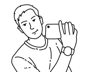 black and white of cute man cartoon for coloring